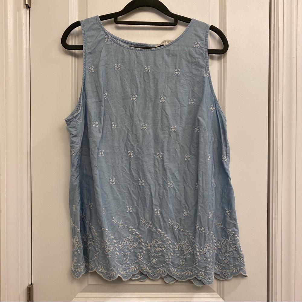 Eyelet blue and white button tank top LOFT